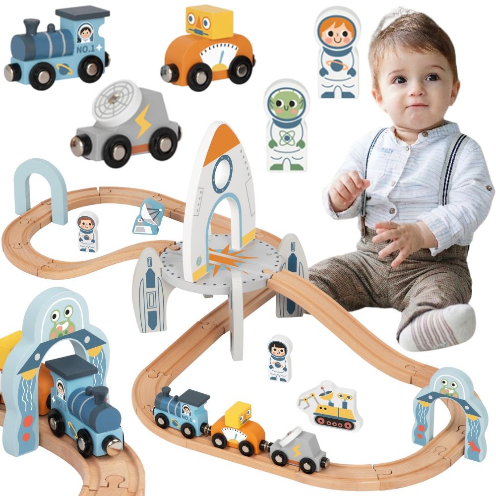 Комплект дървени релси за космически влак Tooky Toy