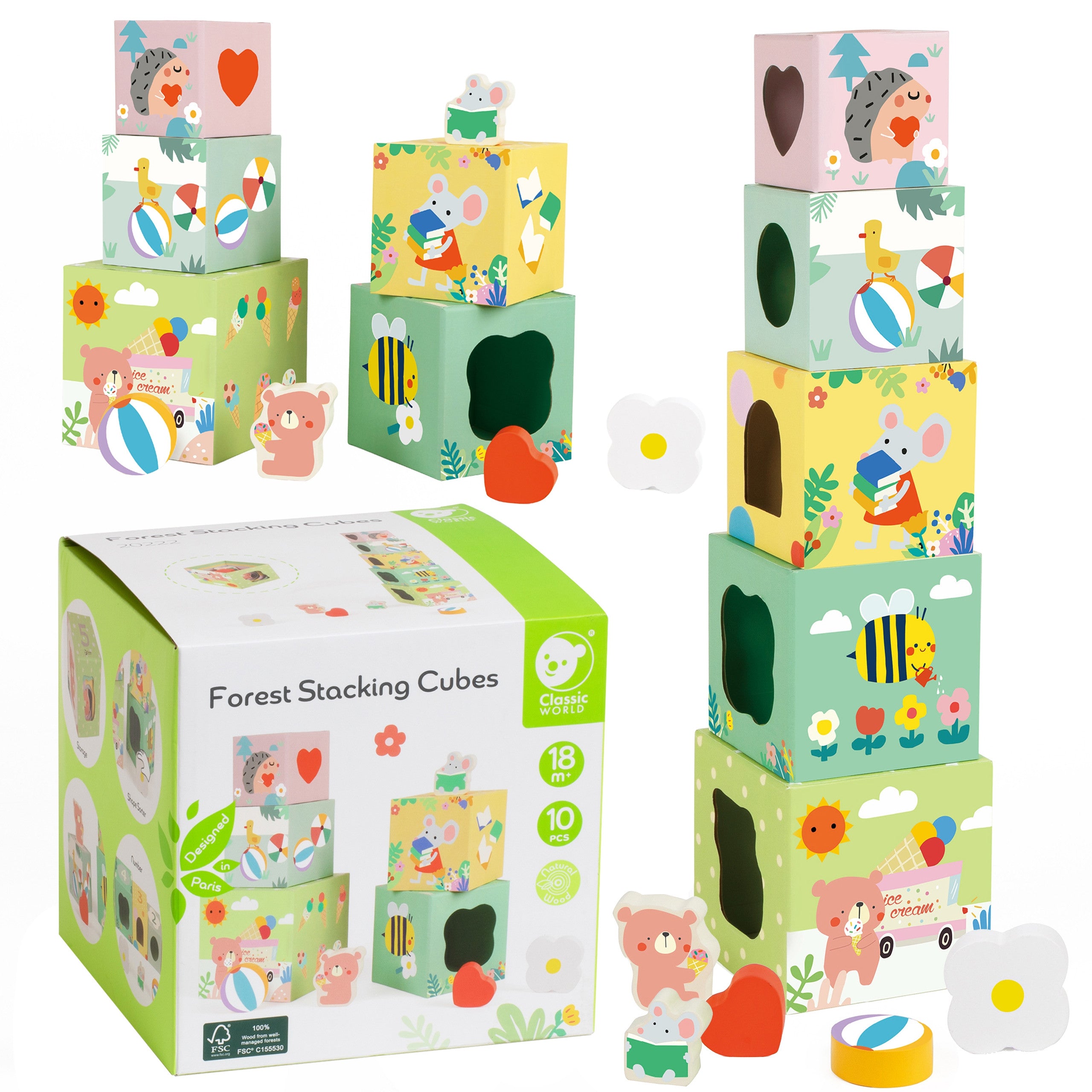 Classic World Puzzle Cubes Box Forest Pyramid 10 Pieces Fsc