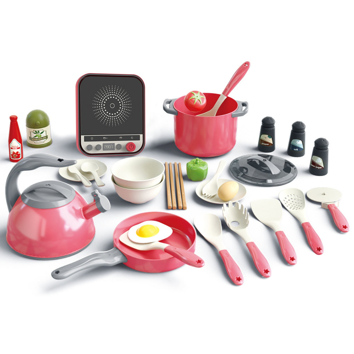 Woopie Little Chef's Set Pentole a induzione Padella Bollitore Rosa 30 Pezzi.