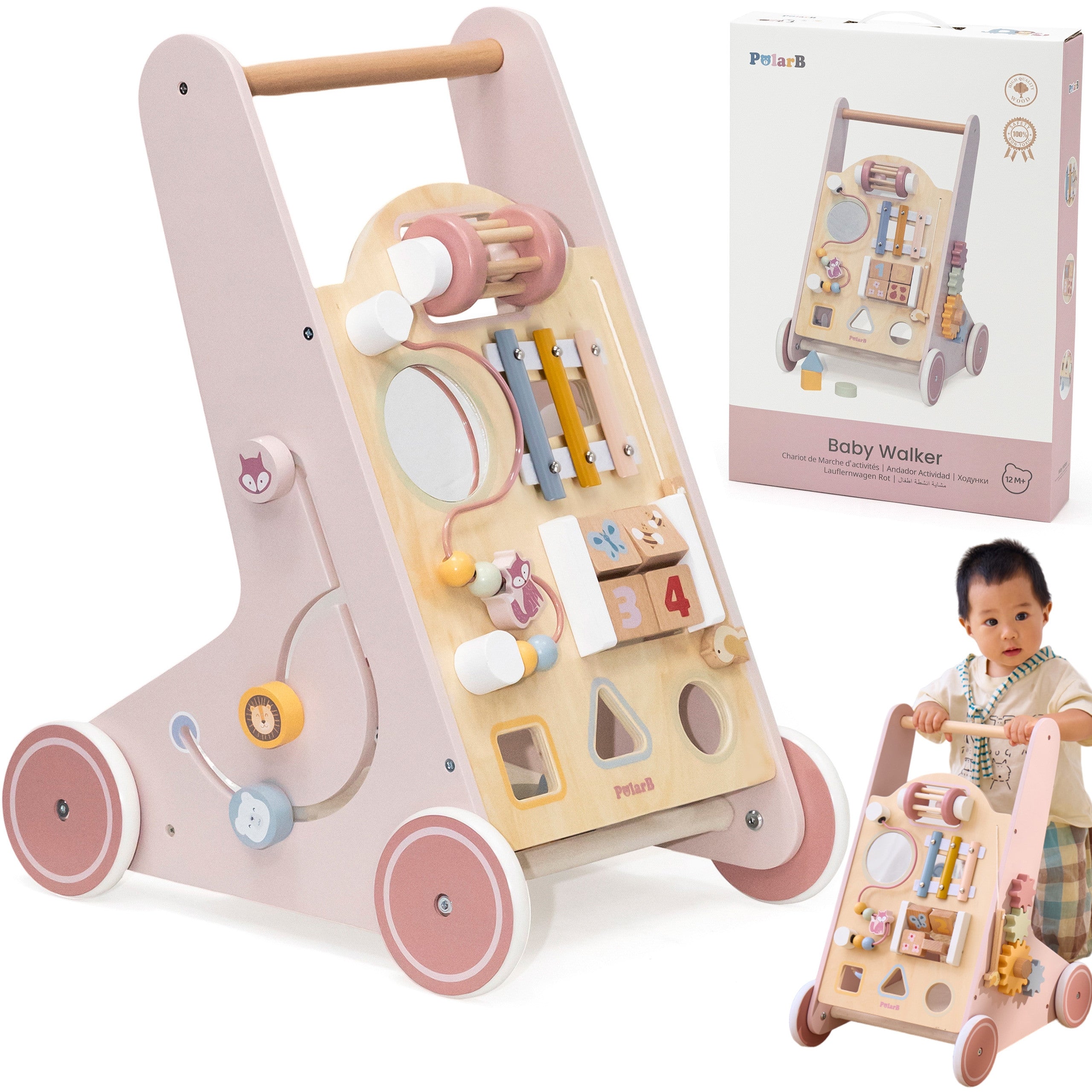 Viga Polarb Poussoir en Bois Rose Éducatif