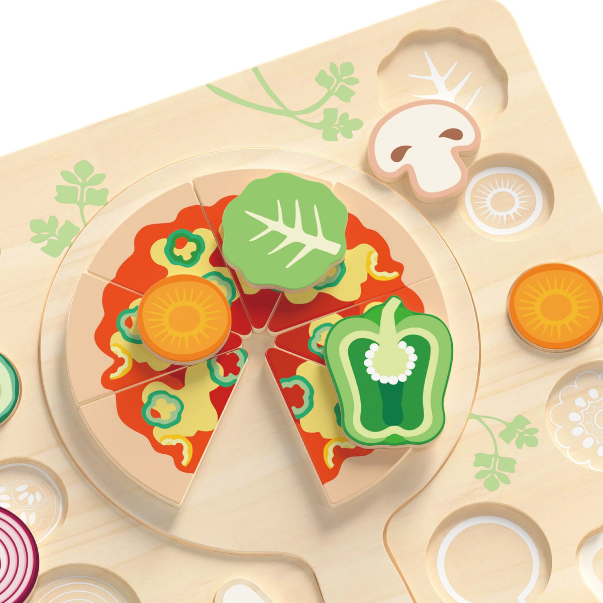 Classic World Puzzle de Madera para Cortar Pizza y Verduras 22 Piezas.