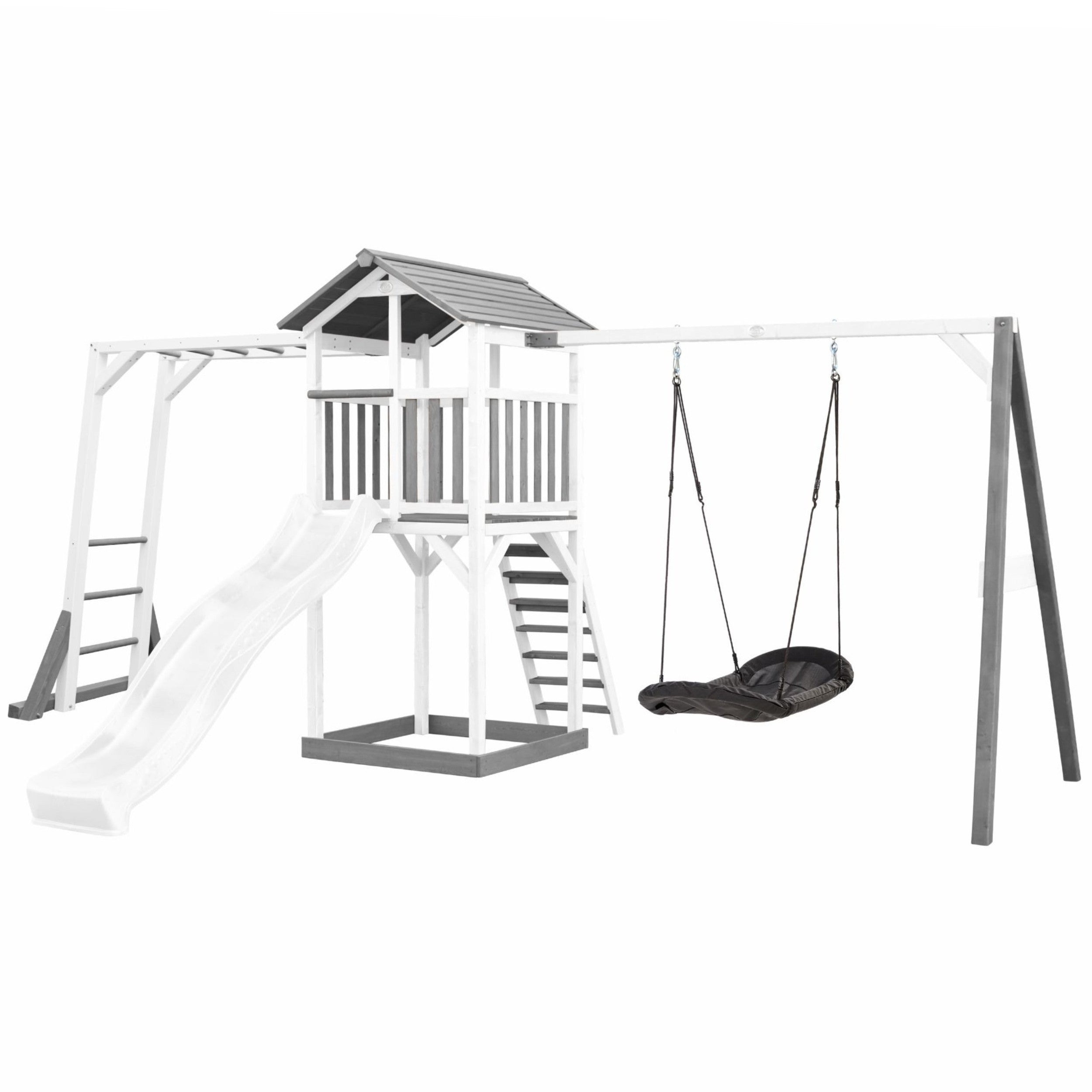 Torre per parco giochi in legno Axi con scale da arrampicata altalena Xxl scivolo