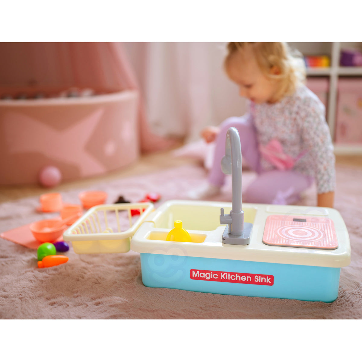 Lavello da cucina 2 in 1 Woopie con rubinetto blu