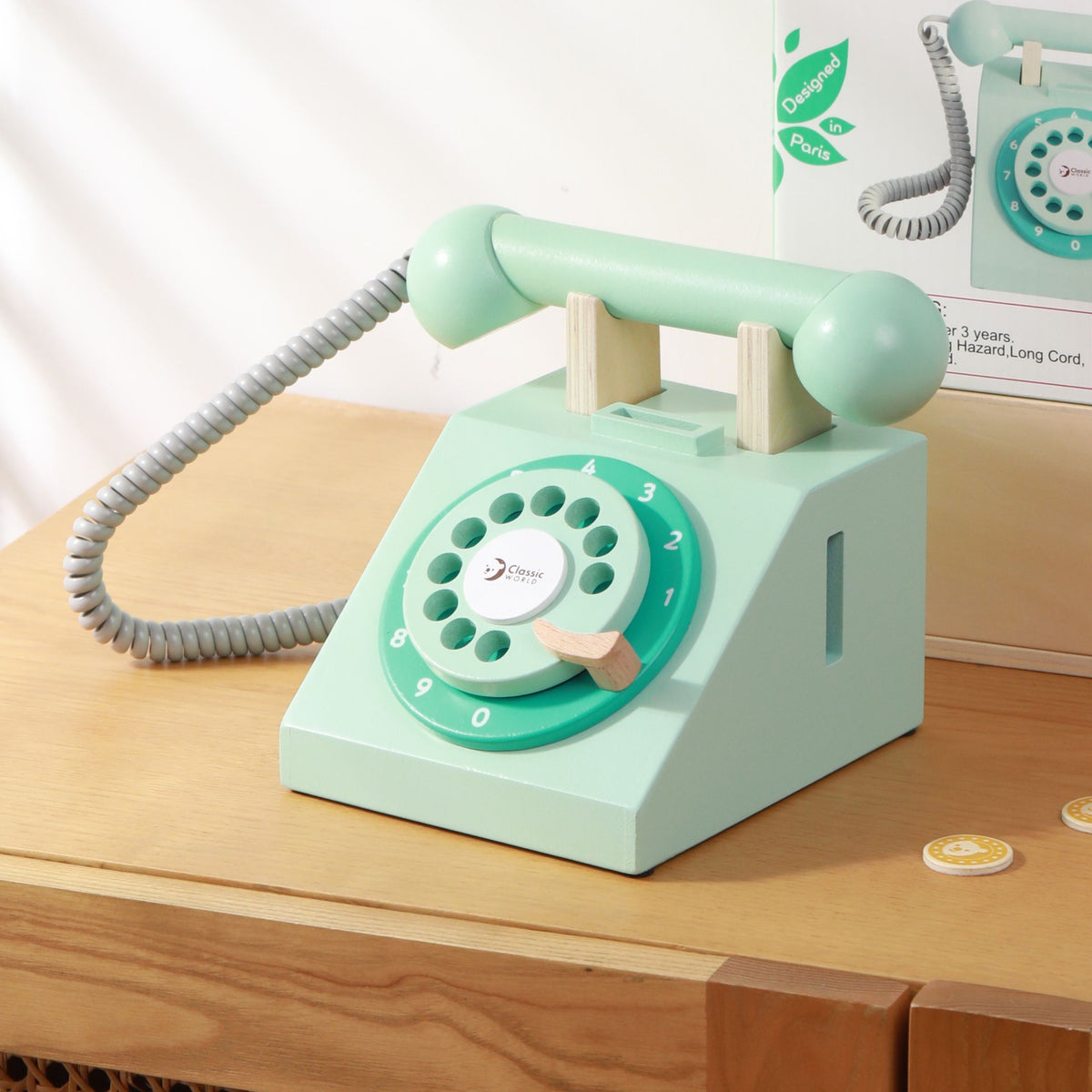 Classic World Klassisches Holztelefon für Kinder 4-tlg.