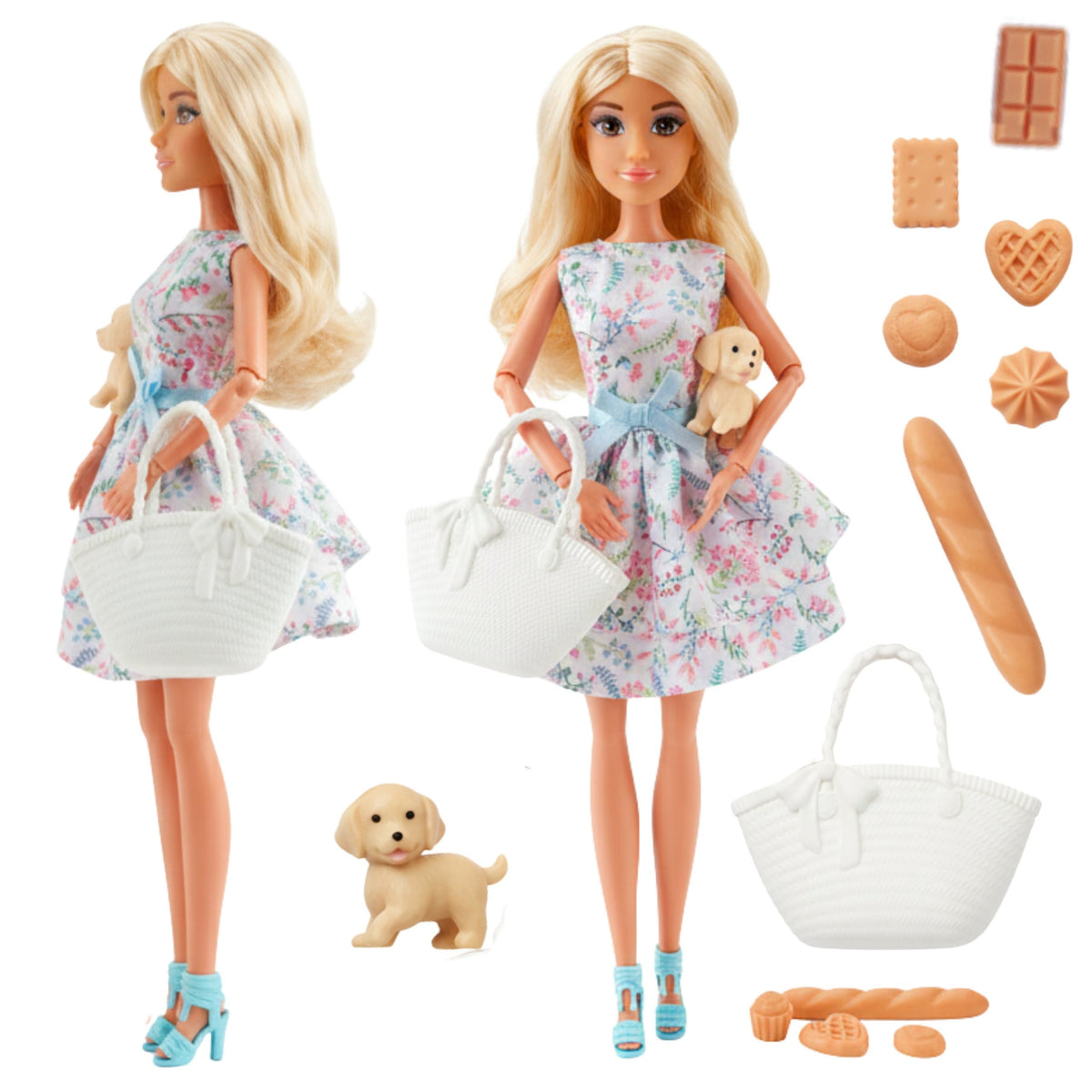 Woopie Royal Lily Doll 30 Cm Robe De Printemps Accessoires Pique-nique Pour Chien