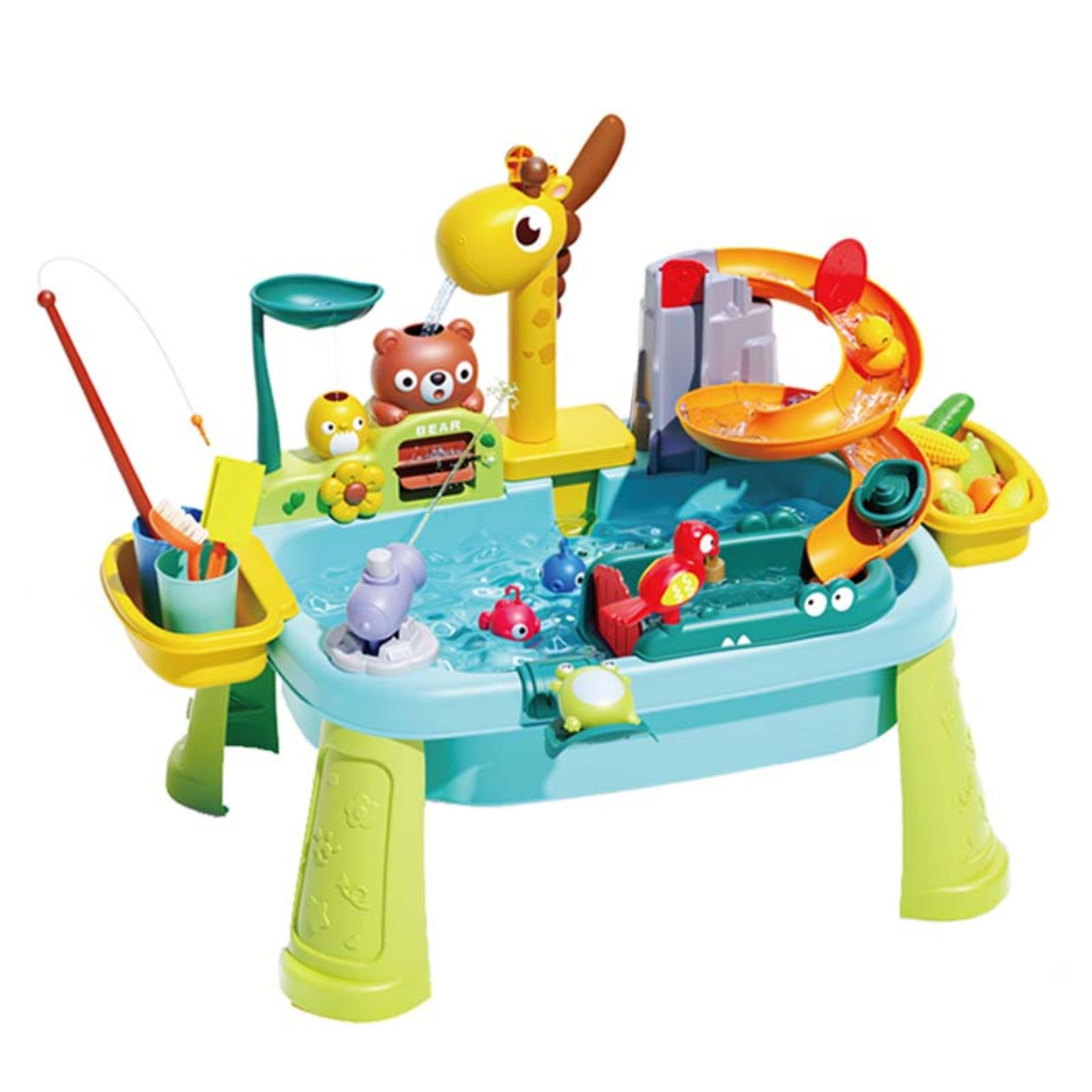Woopie Table à Eau 4-en-1 Jeu de Pêche Évier Toboggan Aquatique Girafe