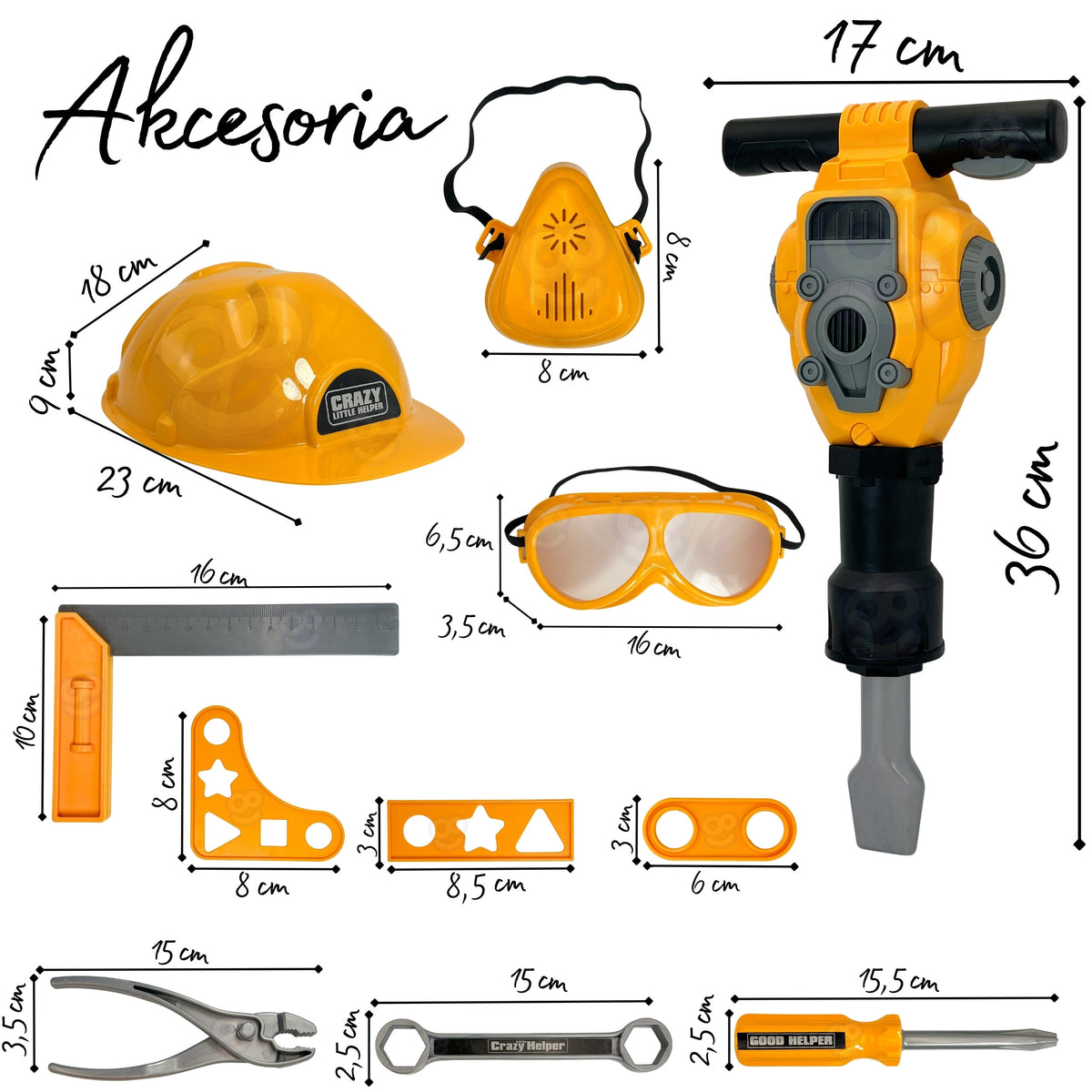 Woopie Little Handyman Sada náradia Okuliare Helma Pneumatické kladivo 21 ks.