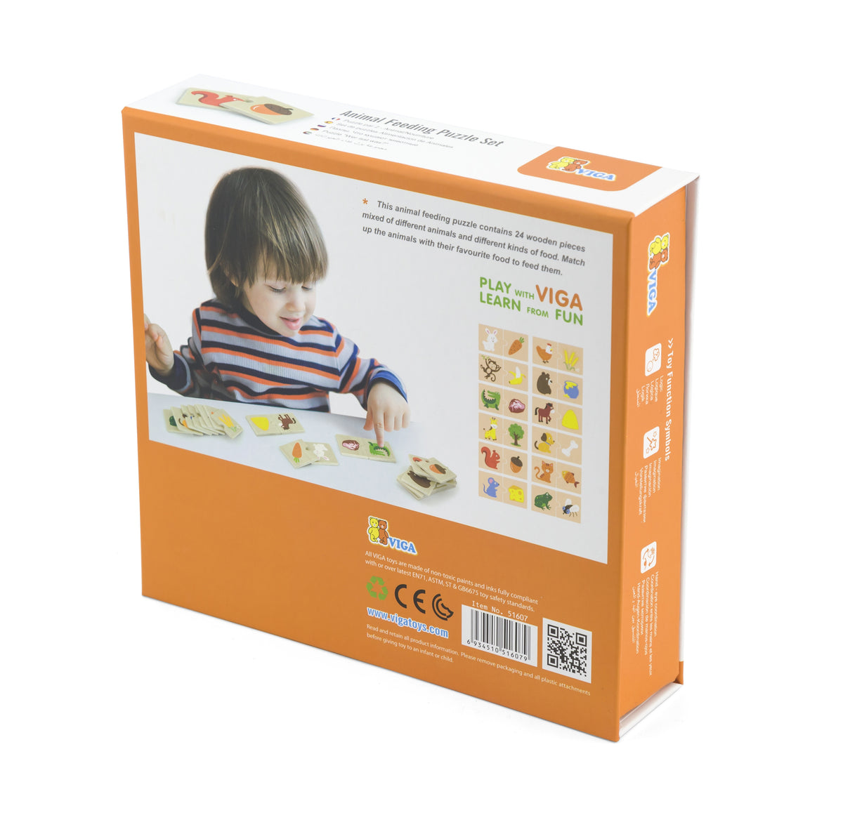Dřevěné puzzle Viga Nakrmte zvíře Co zvířata jedí Puzzle