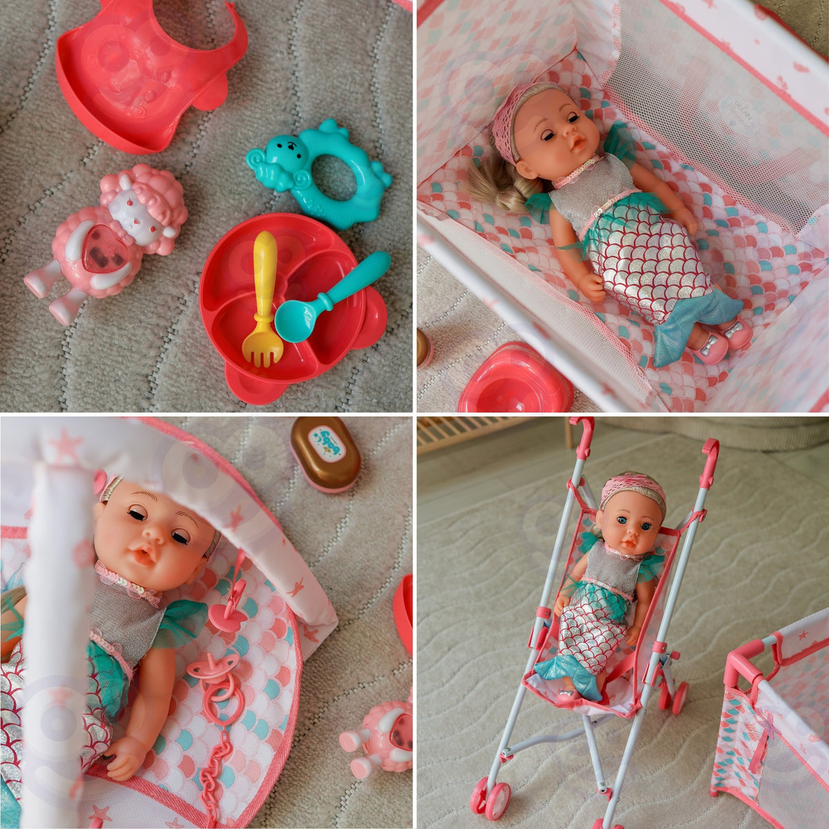 Woopie Royal Baby Doll 36 cm Meerjungfrau Interaktives Set XXL Betreuer 18 in 1
