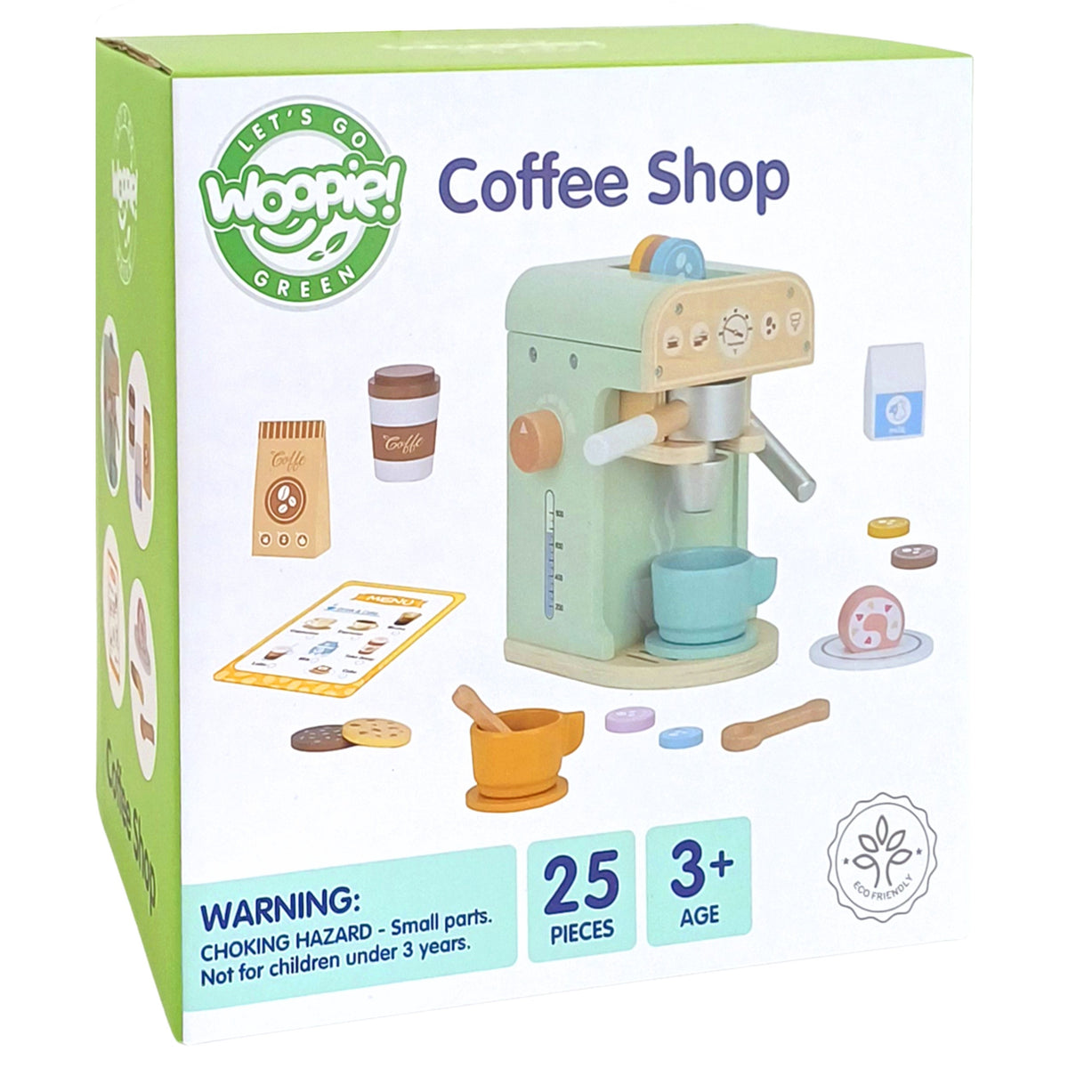Woopie Zielony Drewniany Ekspres Do Kawy Cukiernia Barista 25 Szt.