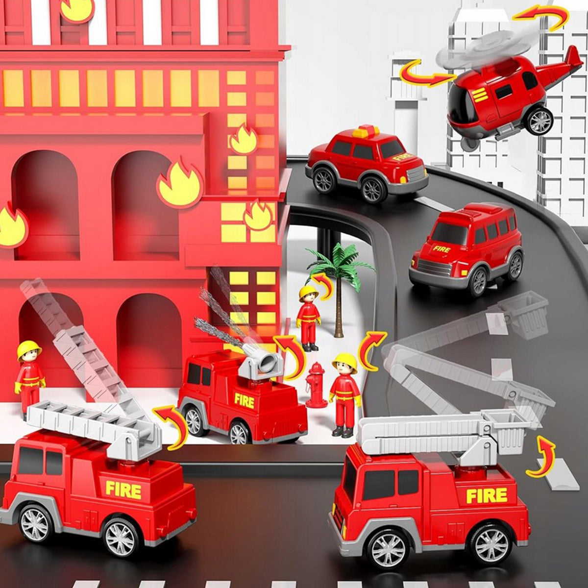 Woopie Road Tow Truck Set mit 5 Autos – Feuerwehr