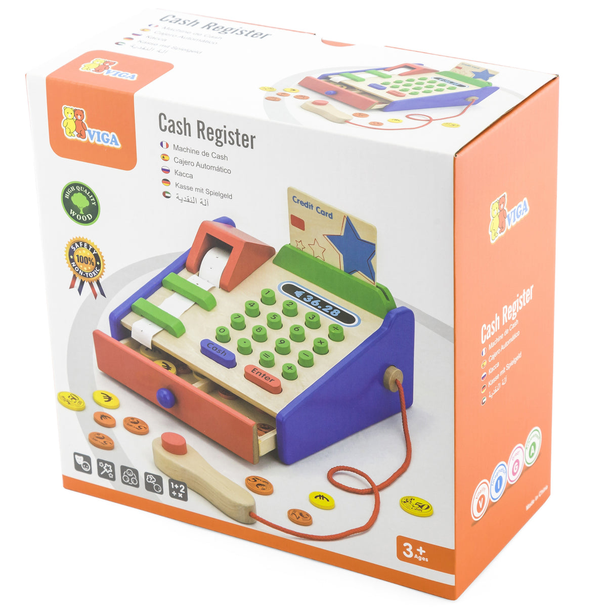 Viga-Registrierkasse aus Holz mit Montessori-Scanner-Zubehör