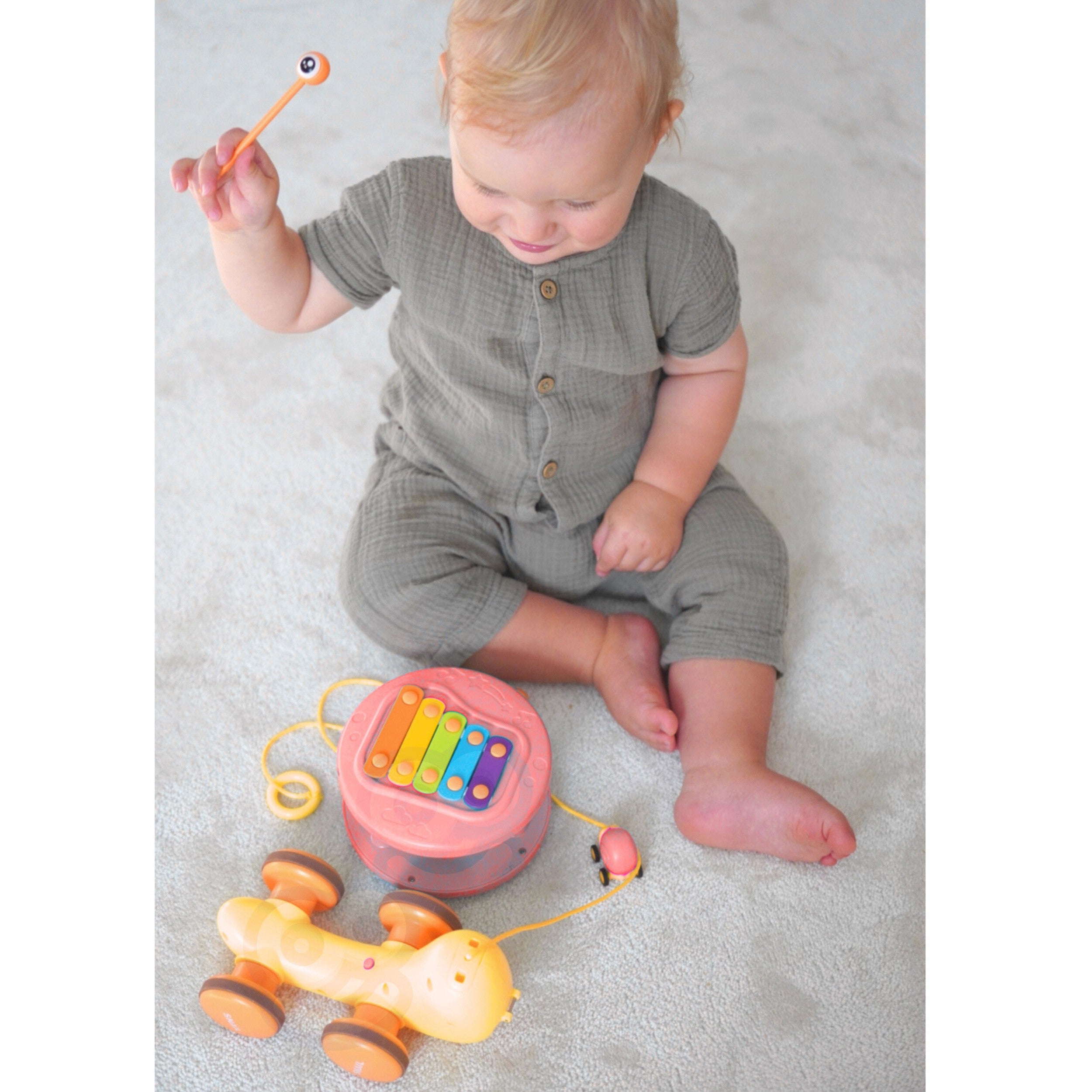 Woopie 4-в-1 Pull-along Snail Cymbals Sensory Gears Launcher + Малка кола