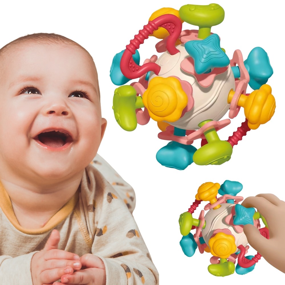 Woopie Baby мека дрънкалка 4 в 1 сензорна играчка за гризалки за бебета 0 м+