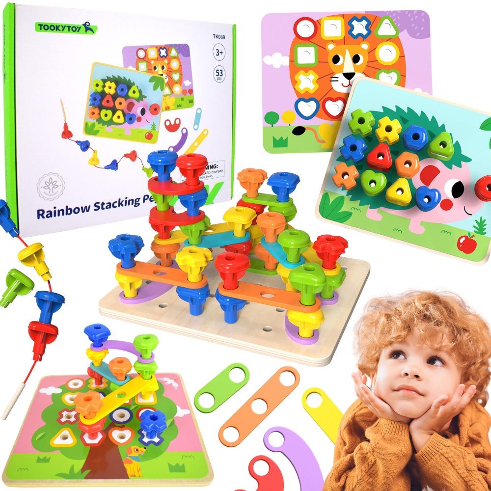 Tooky Toy multifunctionele bordset met gekleurde schroeven om vormen te leren