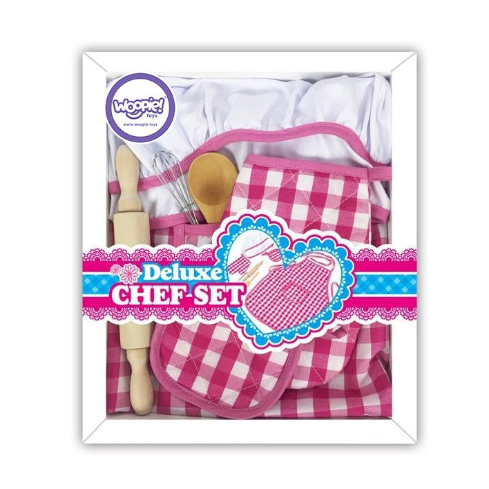 Conjunto Woopie Little Chef: traje de cozinha, acessórios de cozinha, avental de 7 peças