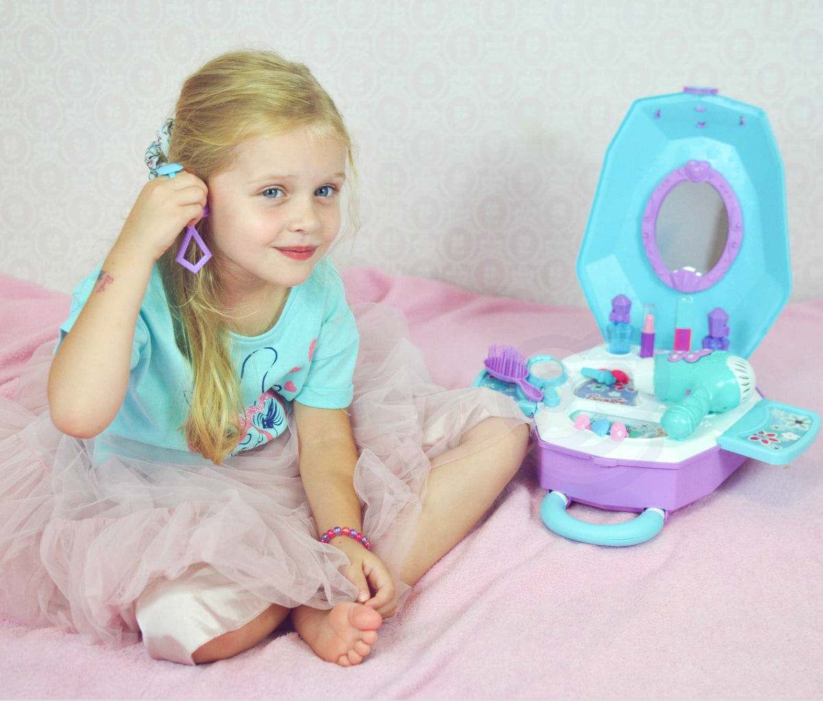 Woopie kaptafel voor meisjes 2 in 1 schoonheidssalon in een koffer