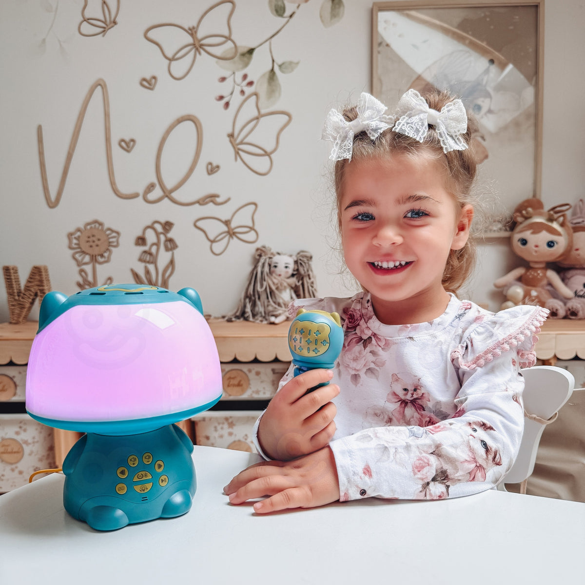 Woopie Multifunktionale RGB-Lampe, Bluetooth-Lautsprecher, Karaoke, Sprachmodulator, SD-Karte, Aux, Türkis