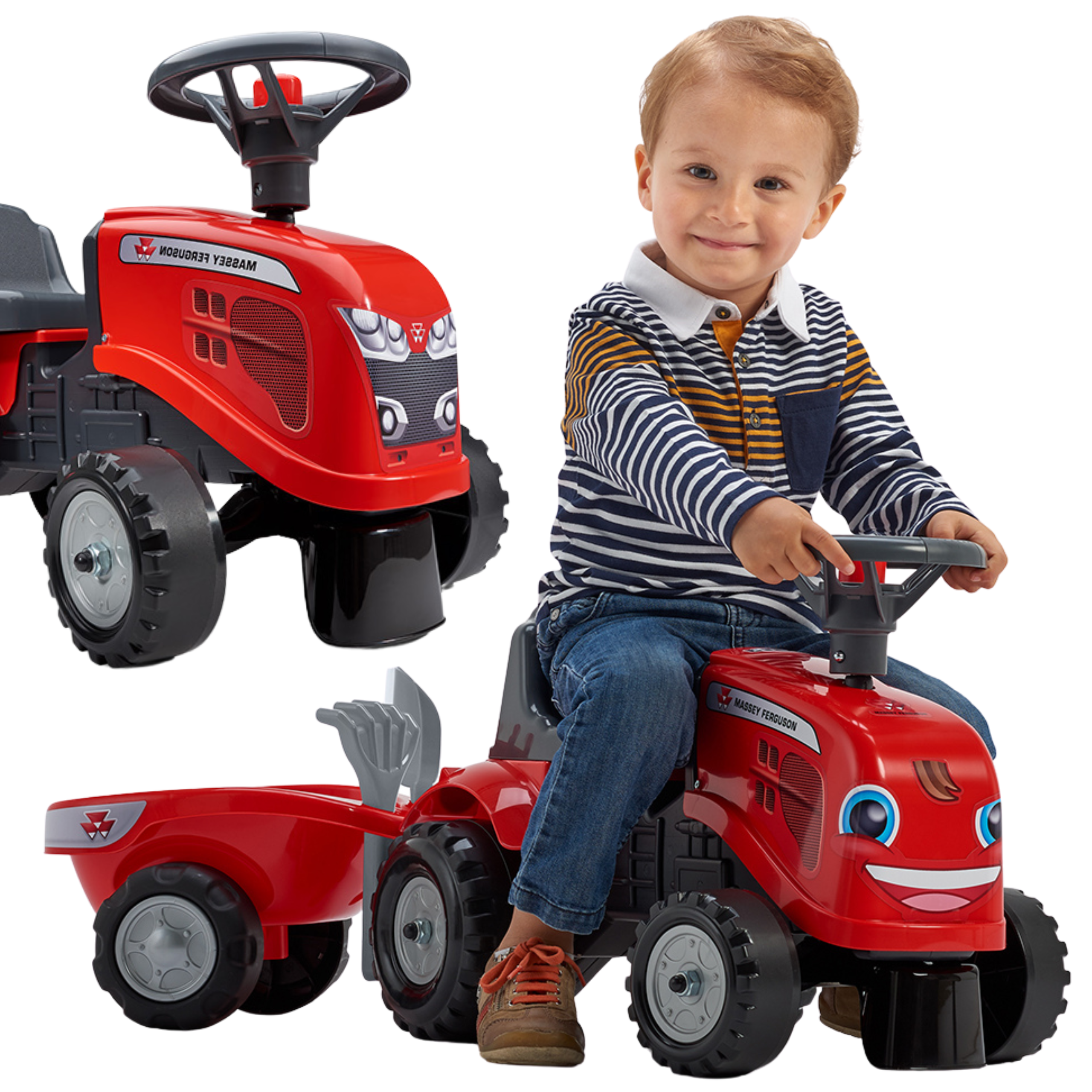 Червен трактор Falk Baby Massey Ferguson с ремарке + аксесоари. От 1 година