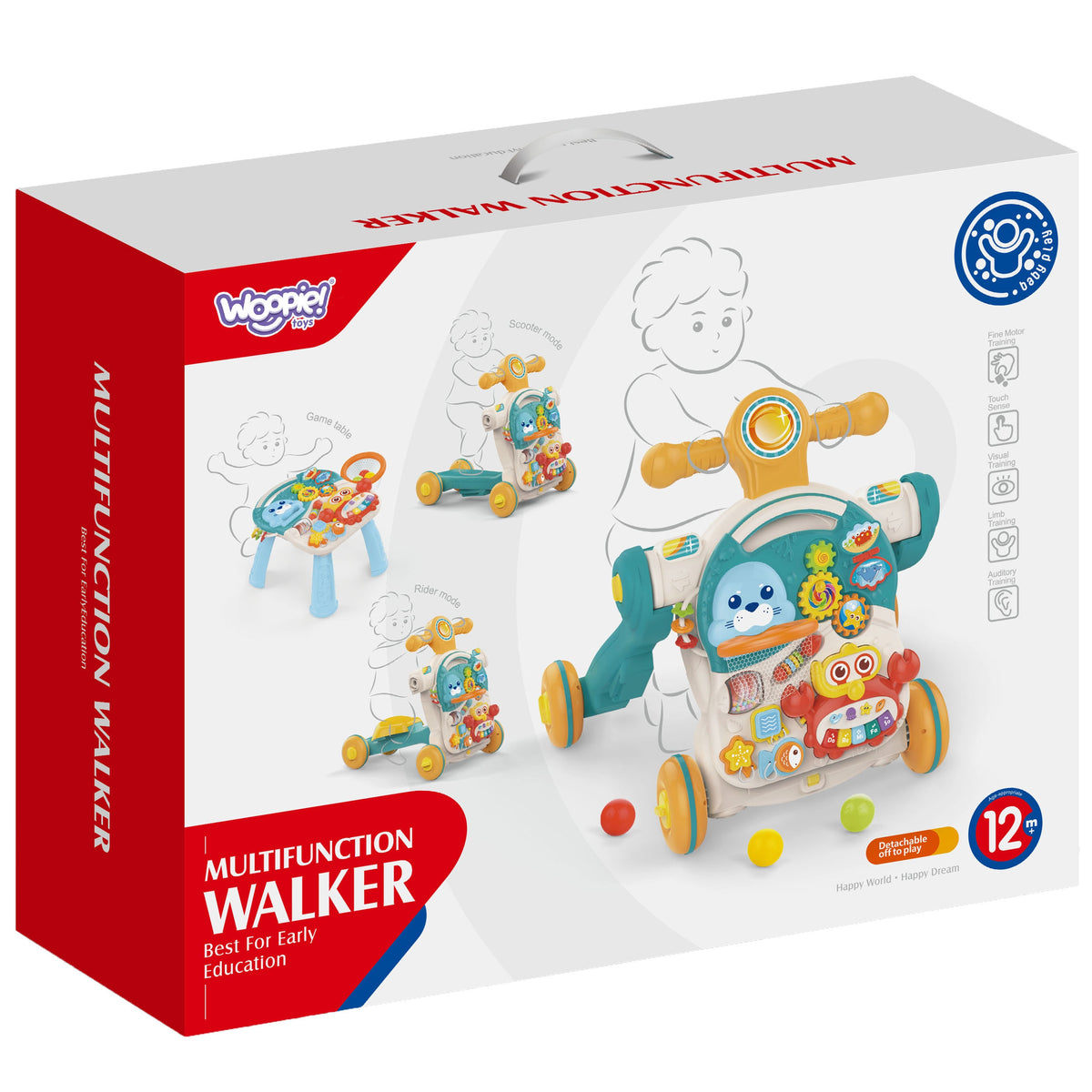 Woopie Baby Pusher Walker Educatieve tafelscooter Ride-on 4-in-1