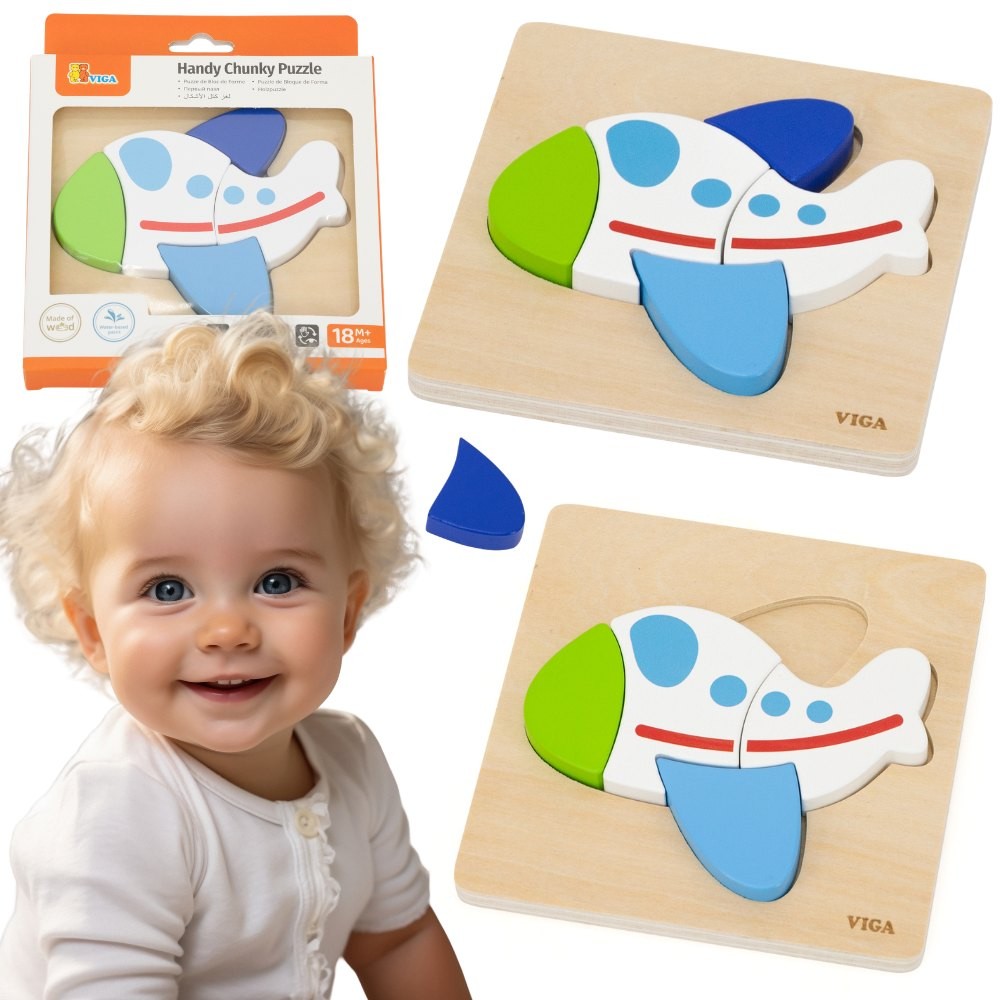 Viga Puzzle en bois – Avion coloré