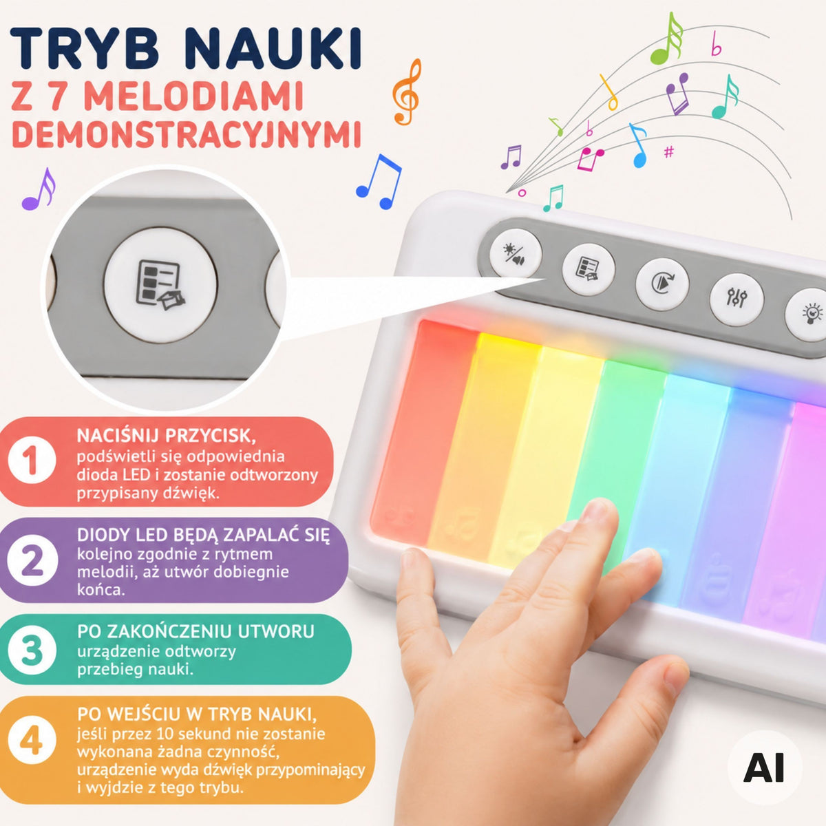 Woopie Rainbow Touch Pianó Le Backlight Agus Modh Foghlama 3+