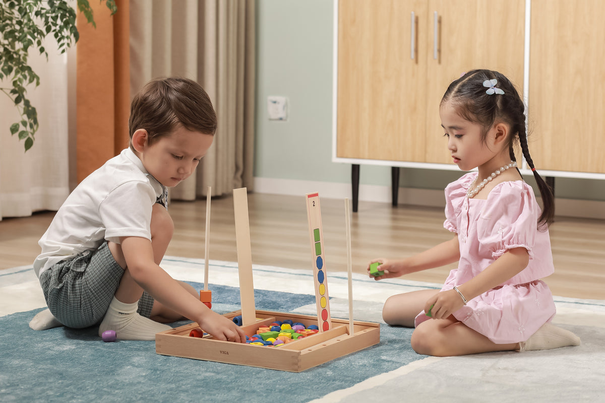 Viga Jogo Educacional De Madeira Contas Lógicas 104 Peças Montessori