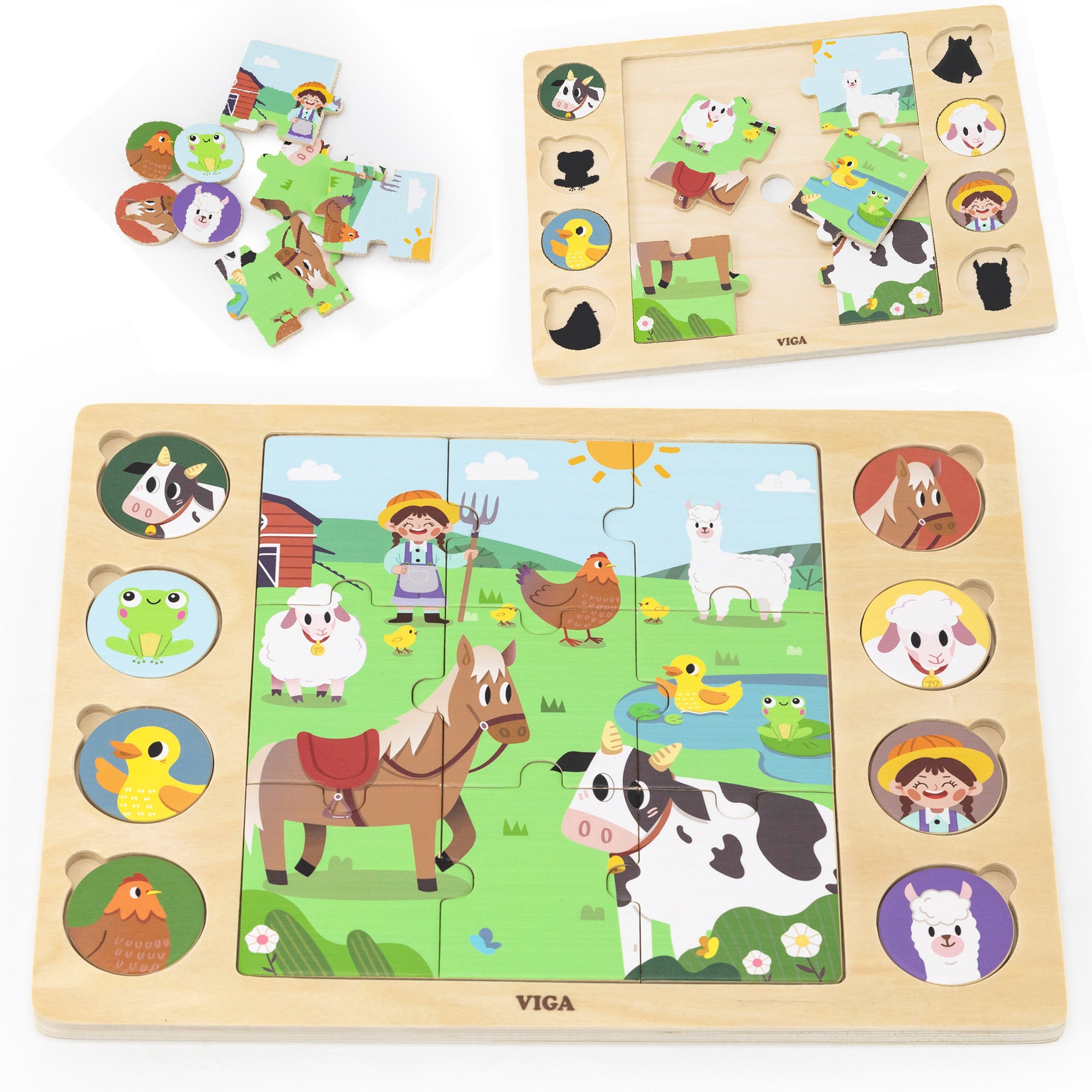 Puzzle din Lemn Viga Guess The Shadow - Farm Puzzle 17 Piese