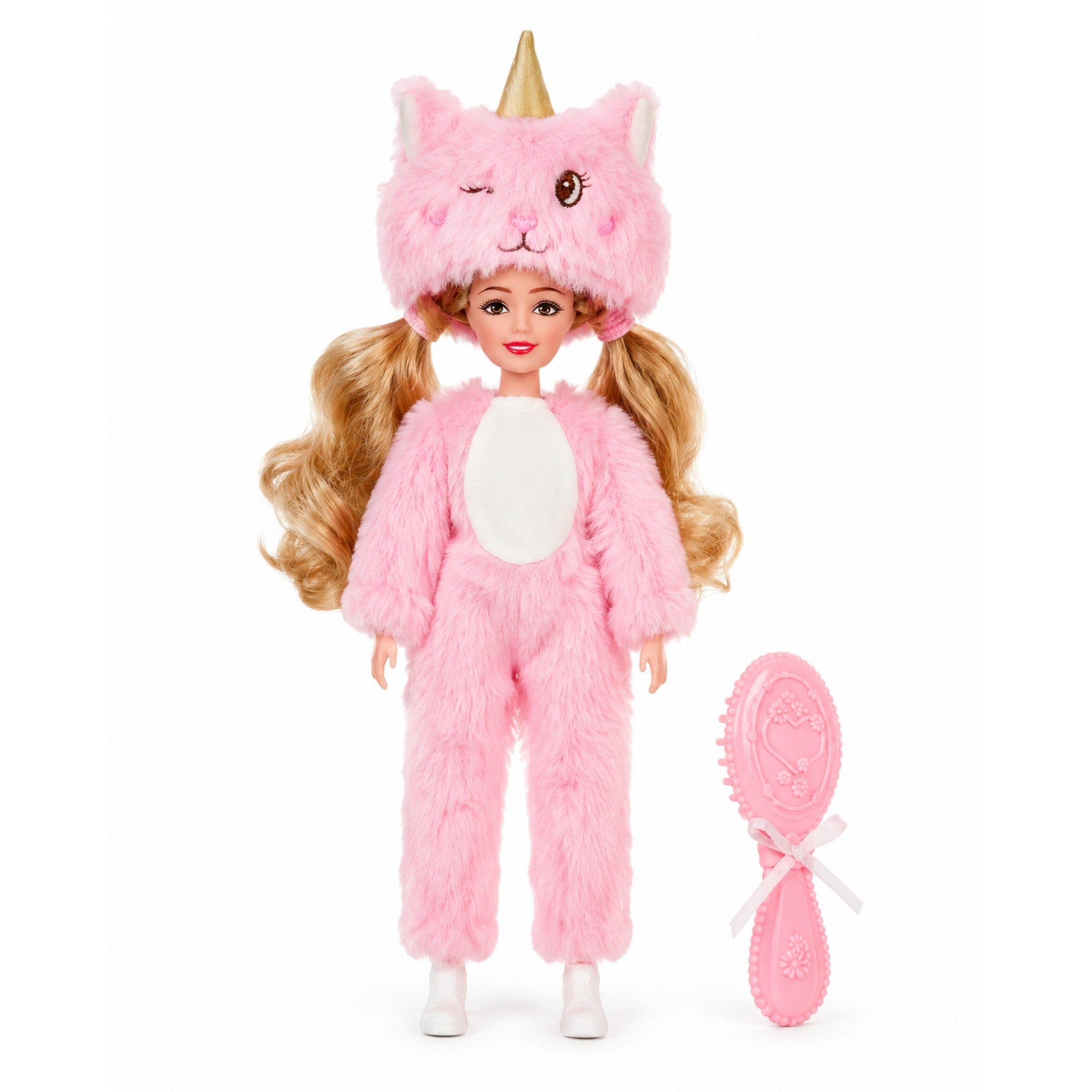 Poupée Woopie Royal Emi en costume d'ours en peluche rose