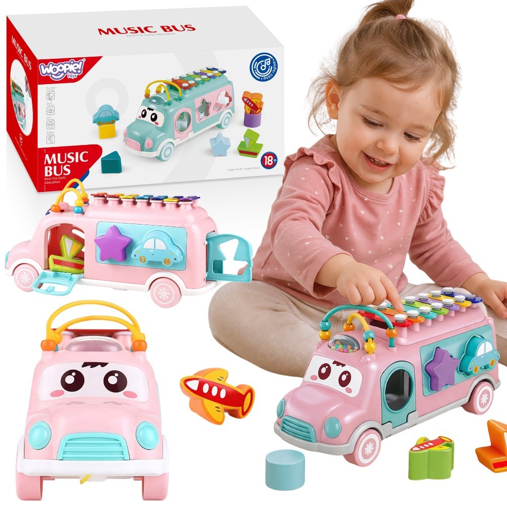 Classificador de carros musicais Woopie Baby com pratos rosa