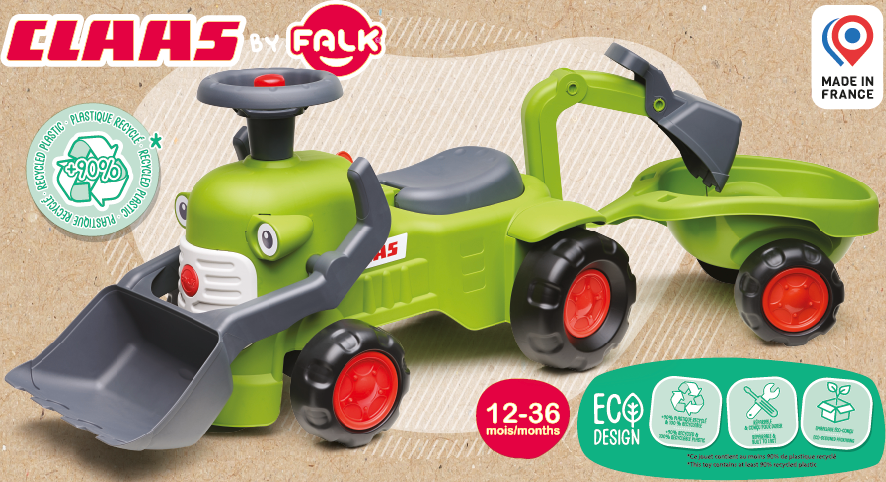 Falk Claas Aufsitztraktor mit Anhängerlader und Schaufel