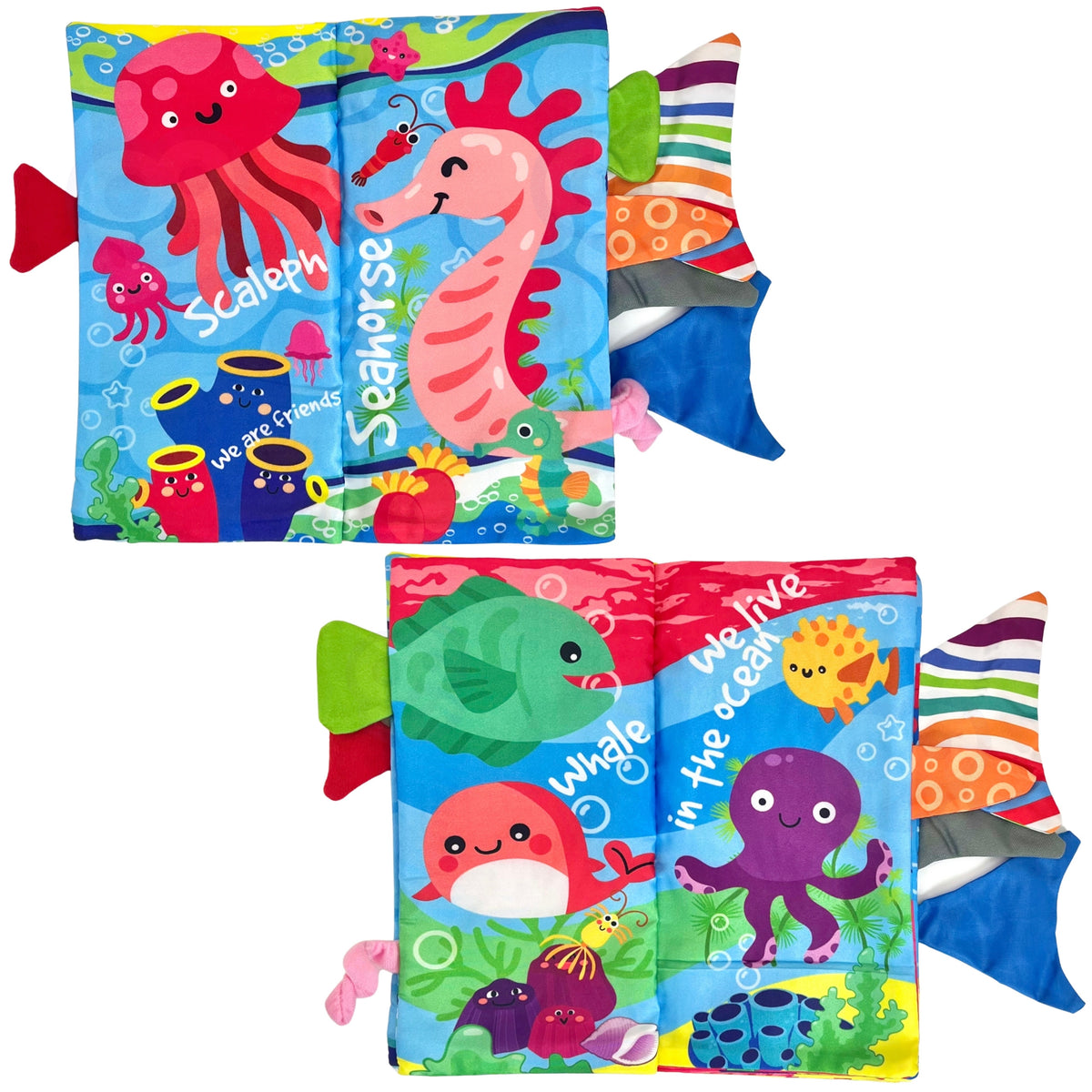 Libro de tela susurrante para bebés Woopie con colas de animales marinos