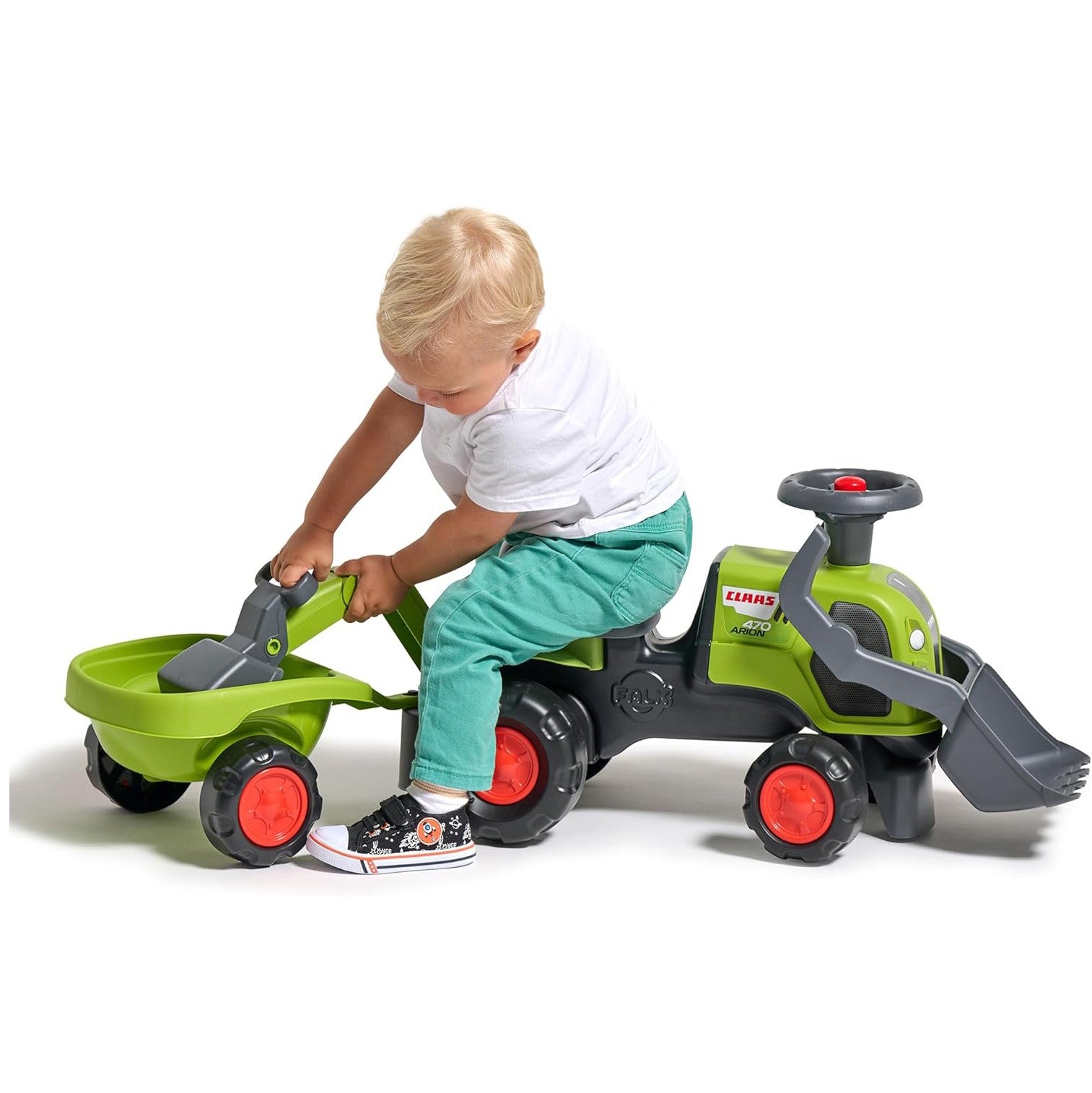 Falk Baby Claas Ride-on Tractor With Excavator Bucket And Trailer