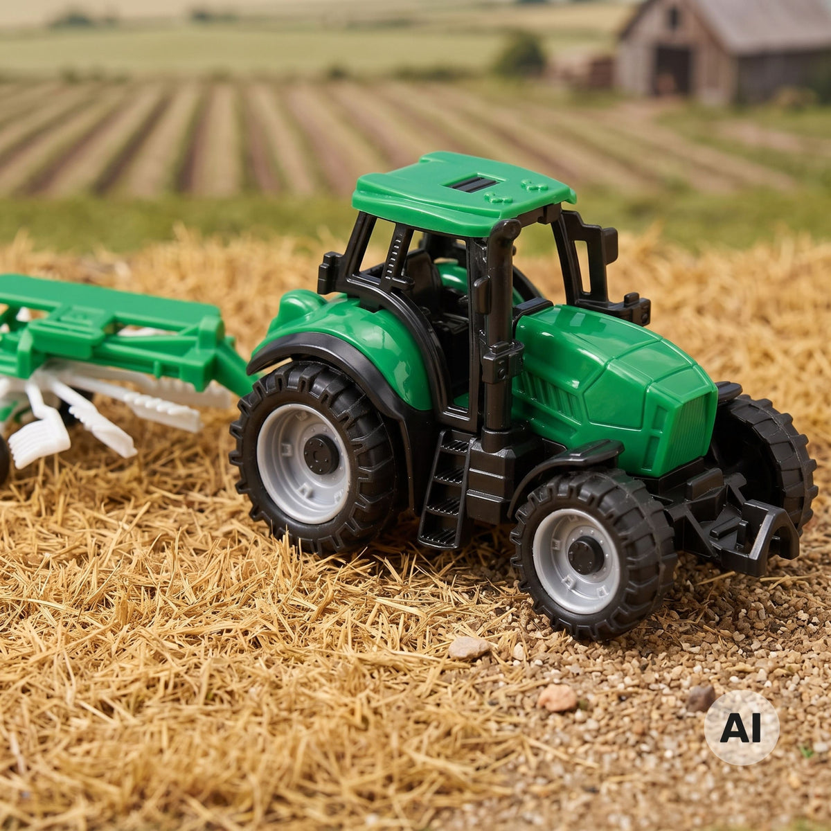 Tractor agrícola Woopie con rastrillo
