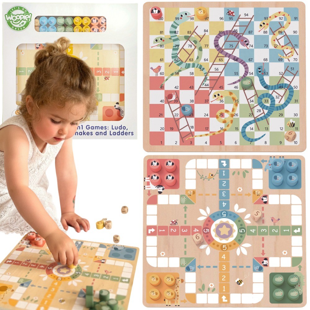 Woopie Green Logic Jeux de société 2 en 1 Ludo + Serpents et échelles