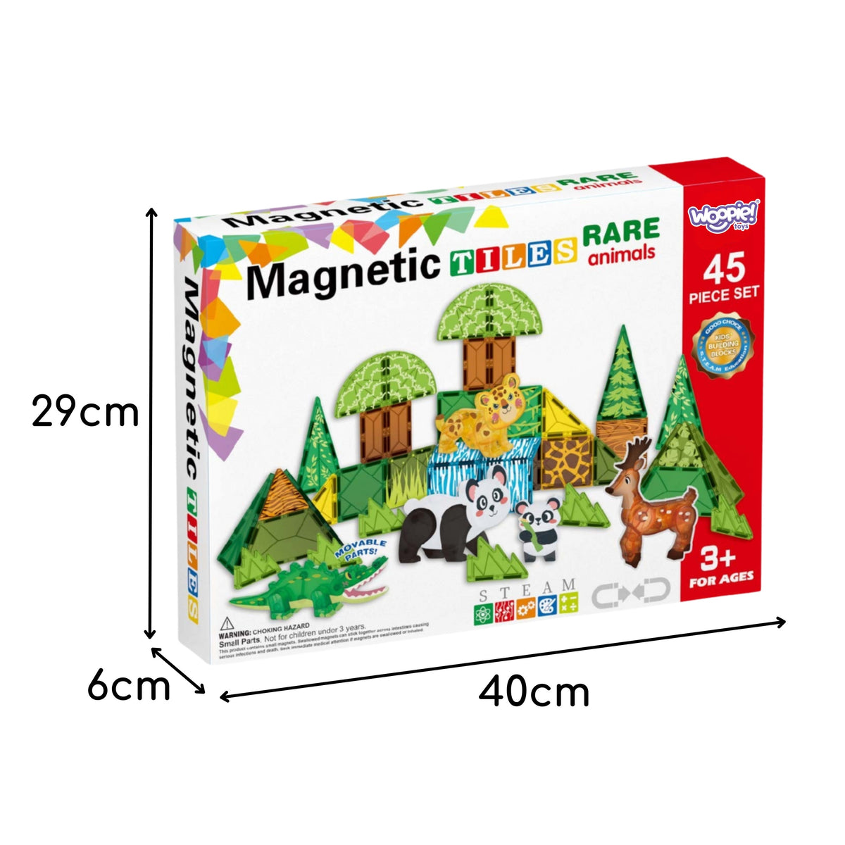 Woopie Bloques de construcción magnéticos Juego educativo 3D Animales raros 45 piezas.