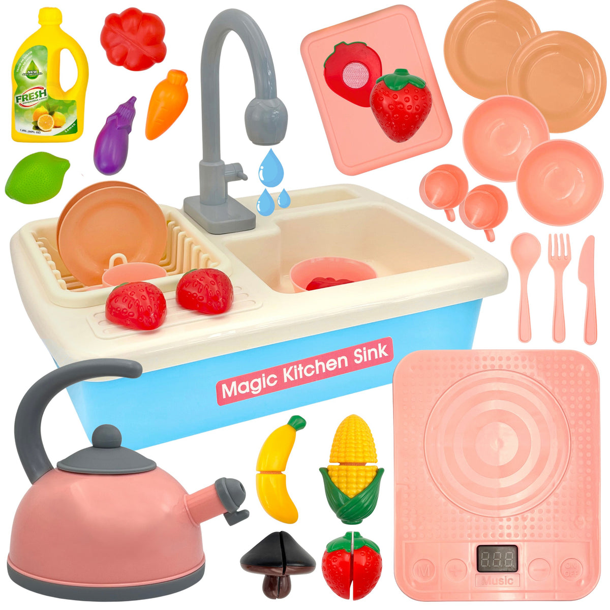 Lavello da cucina 2 in 1 Woopie con rubinetto blu