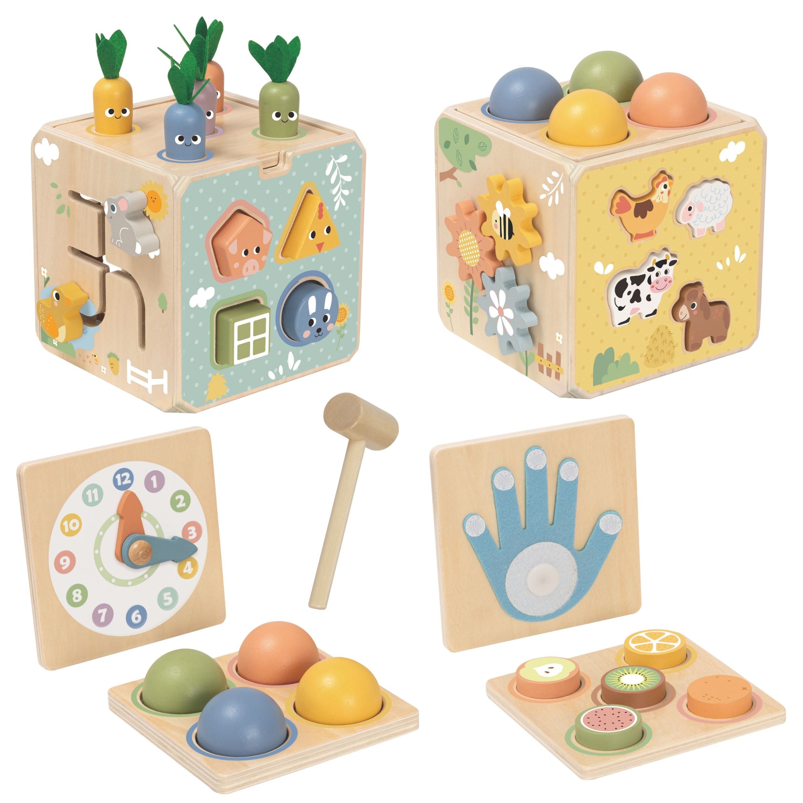Tooky Toy Cubo Educacional de Primavera de Madeira 5 em 1