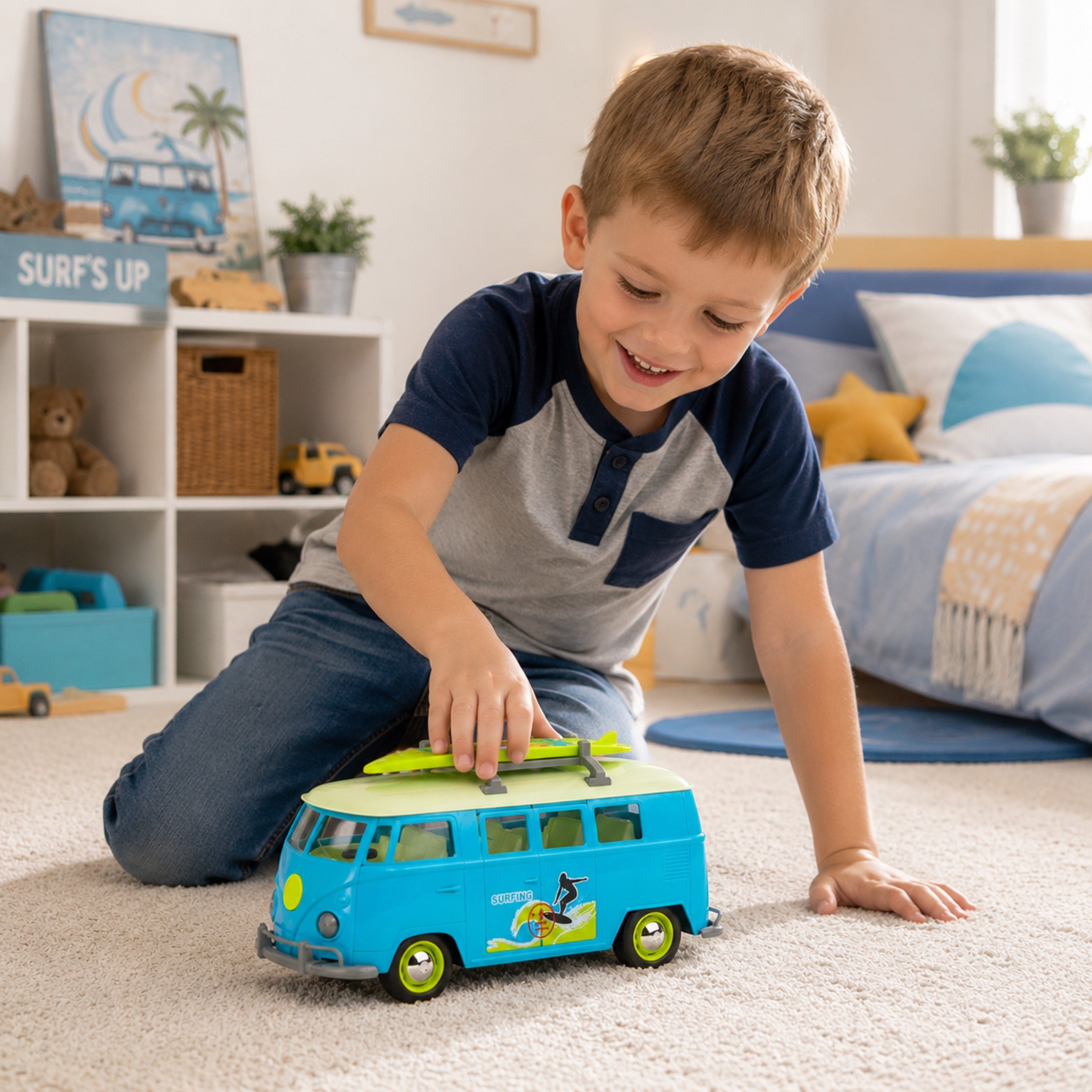 Woopie Car Bus Surfing Classic Red ze światłami i dźwiękiem Model 1:14