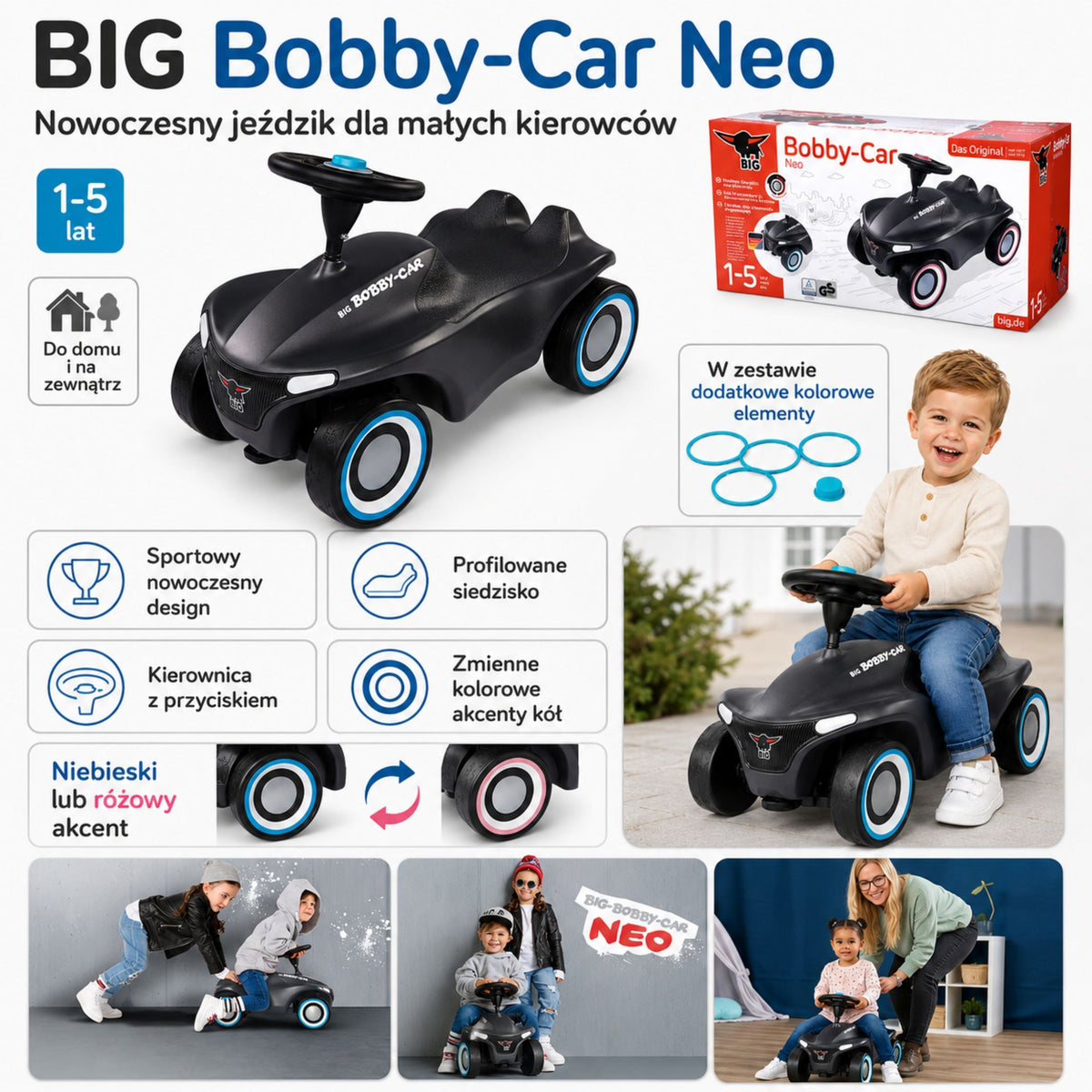 Duży jeździk Bobby Car Neo Anthrazit