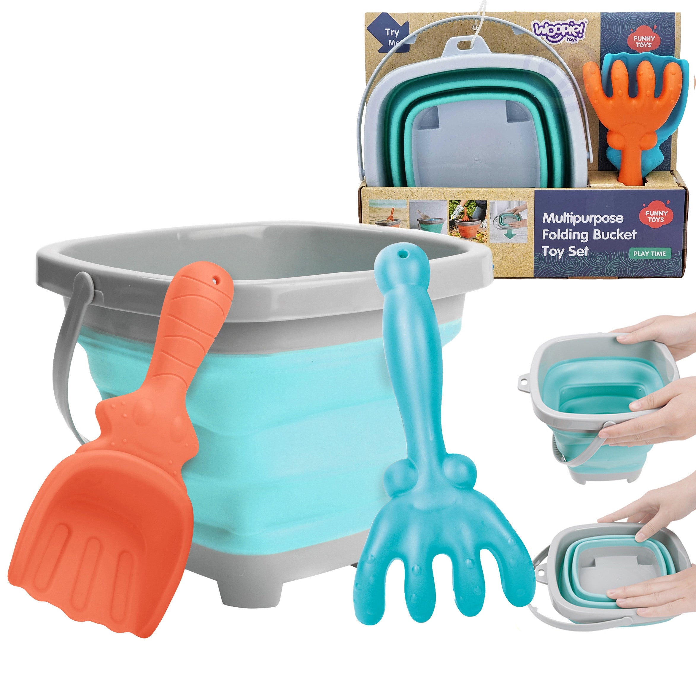 Woopie Folding Bucket With Rake And Shovel Set Blue