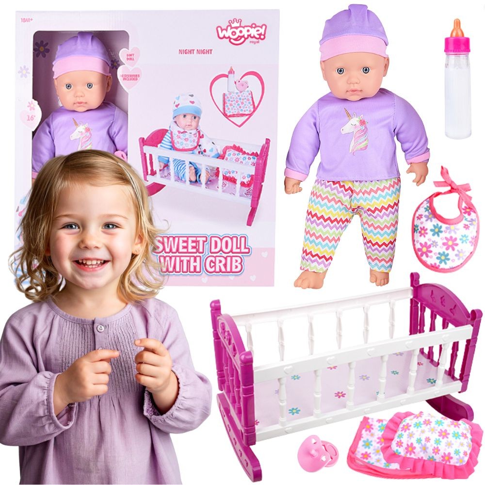 Woopie Royal Xl Еднорог детегледачка с люлка и комплект за хранене