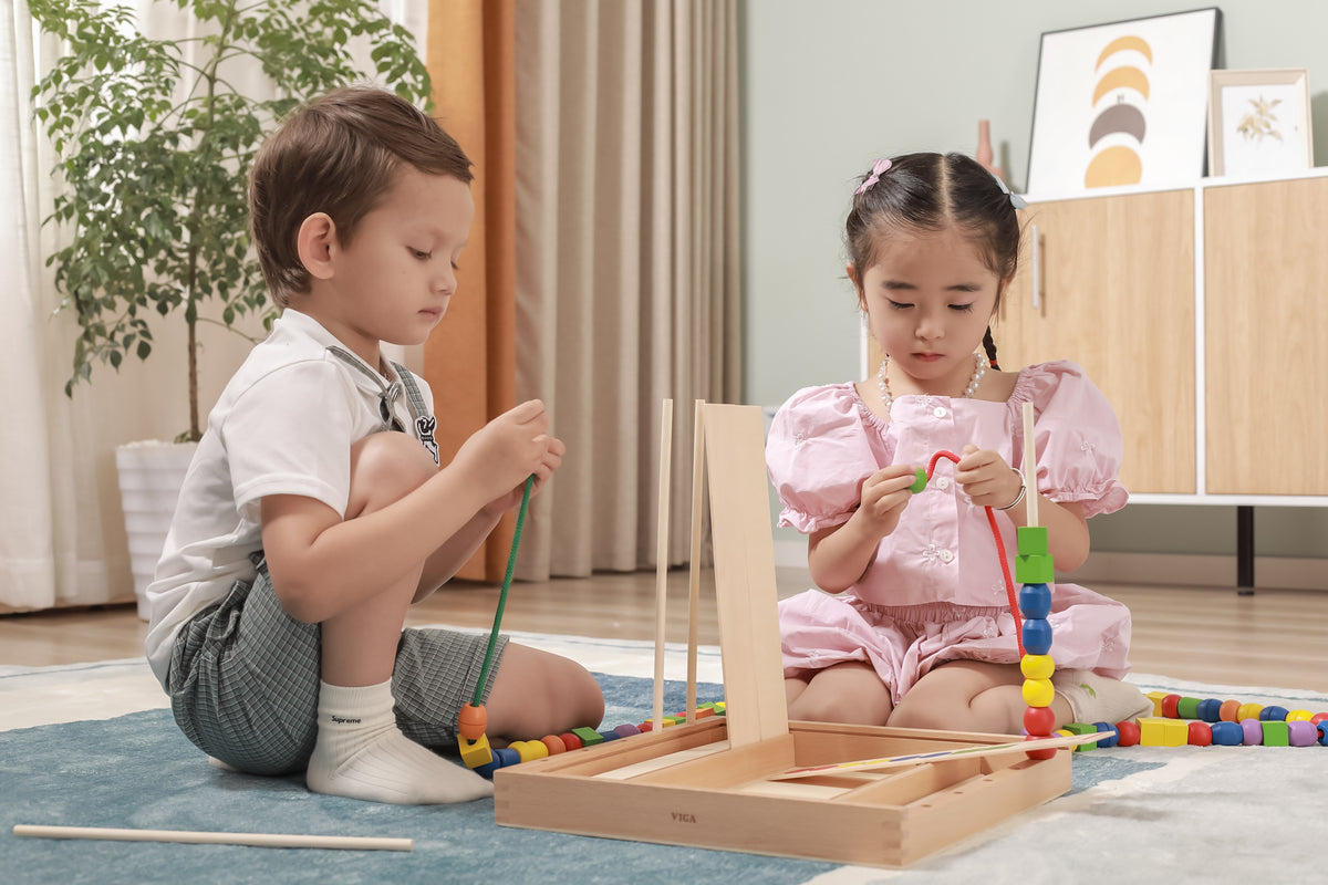 Viga Jogo Educacional De Madeira Contas Lógicas 104 Peças Montessori
