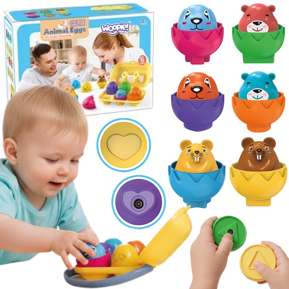 Woopie Montessori Vormensorteerder Puzzel Match Gelukkige Dieren Eieren 6st