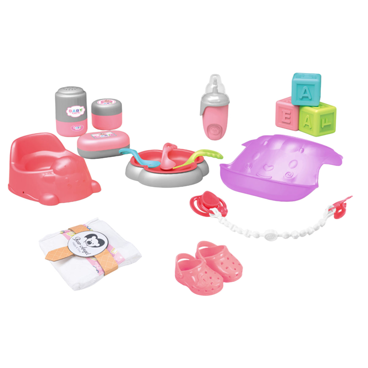 Conjunto de boneca Woopie Royal Babysitter com acessórios 19 peças.