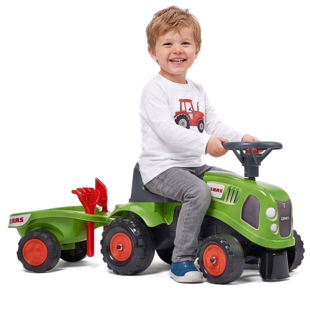 Falk Baby Claas Grøn Traktor Med Trailer + Tilbehør Til Alder 1-3