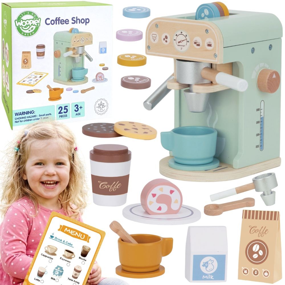 Woopie Zielony Drewniany Ekspres Do Kawy Cukiernia Barista 25 Szt.