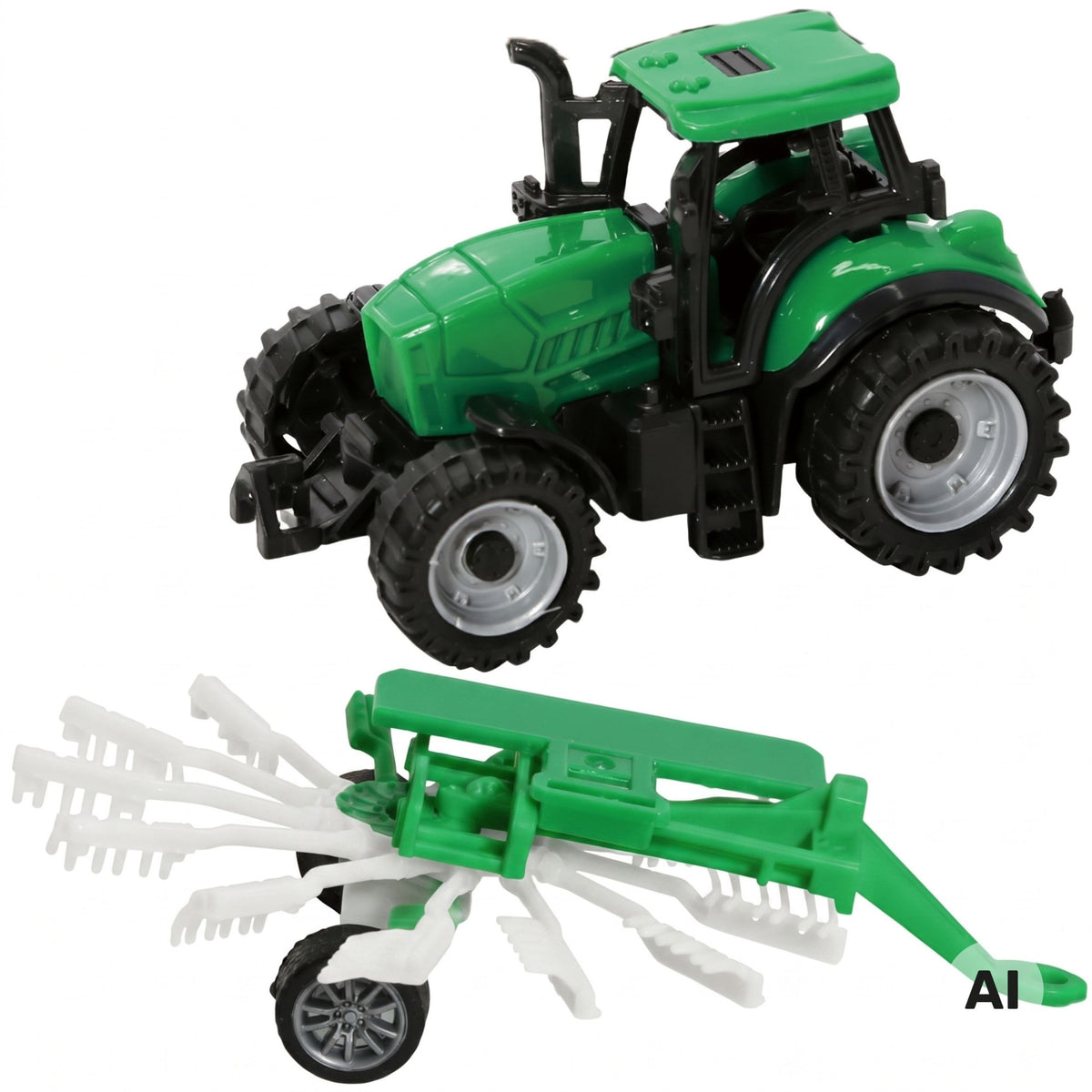 Tractor agrícola Woopie con rastrillo