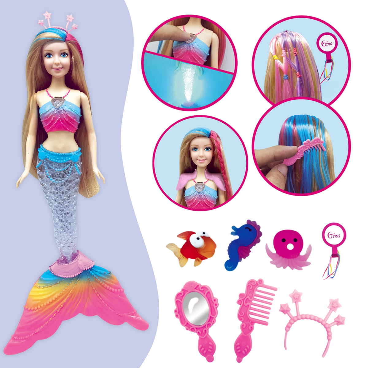 Woopie Gina Magic Rainbow Mermaid Doll With Accessories