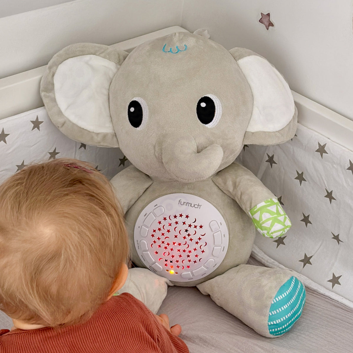 Woopie Bebé Elefante De Peluche Con Proyector Y Sonidos Relajantes, 12 Melodías